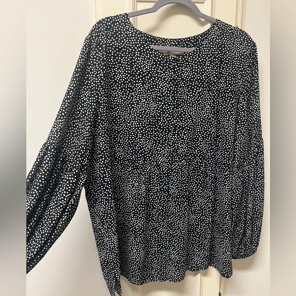 LOFT Black and White Dotted Blouse